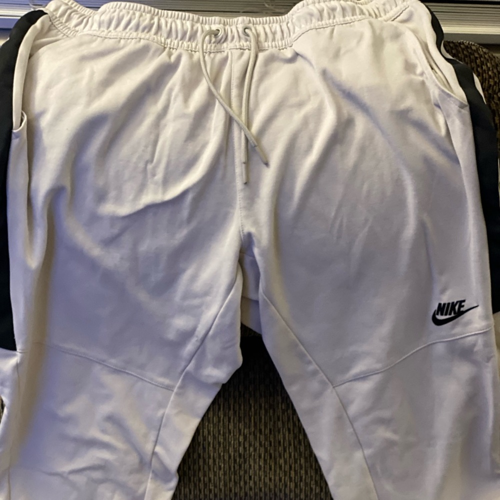 White Nike Joggers with Black Side Stripes